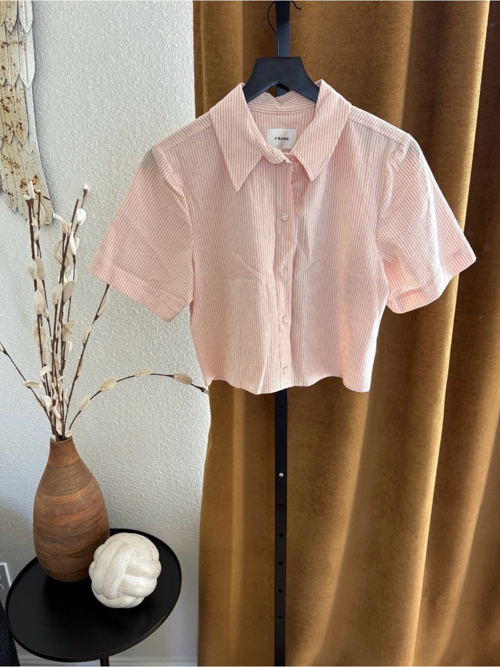 Frame Pink Seersucker Shirt Womens Medium
